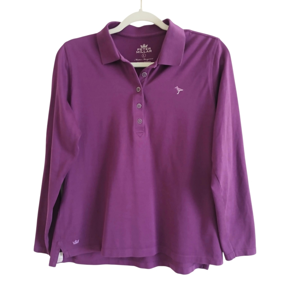 Peter Millar Golf Shirt Women's Large Magenta Pink Long Sleeve Moisture Mngmt